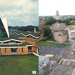 Two views taken from Fisher Tower on the Canterbury Campus, one in 1964, one in 2017.