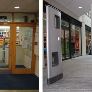 Two pictures of the entrance to the Library, one taken 2006, the other 2010.