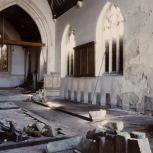 The interior of St Gregory's Church in a state of disrepair when it was first acquired by Christ Church.