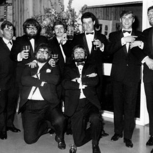 The 1967 - 68 Christ Church Rugby team posing at the Summer Ball.