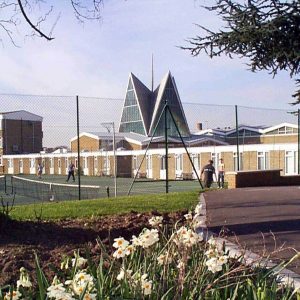 The Chapel Spire from the Tennis Courts in Spring.